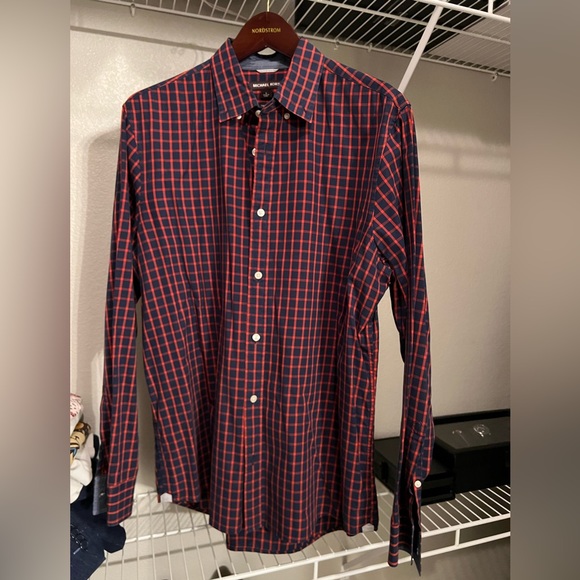 Michael Kora Tailored/Classic-Fit Check Cotton Dress Shirt-Size L - Picture 1 of 5